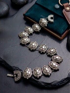 Vintage 90s Heavy Geometric "Turtle Shell" Link Bracelet